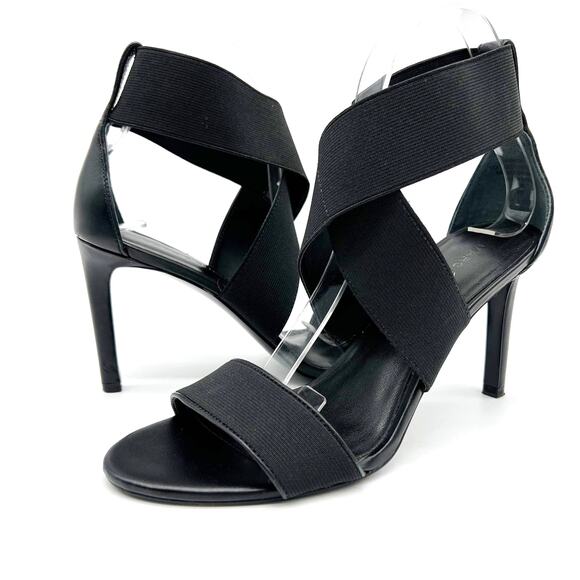 Marc Fisher Womens 7.5 Brooke Criss Cross Strappy Heel Sandals Elastic Black - Picture 1 of 11